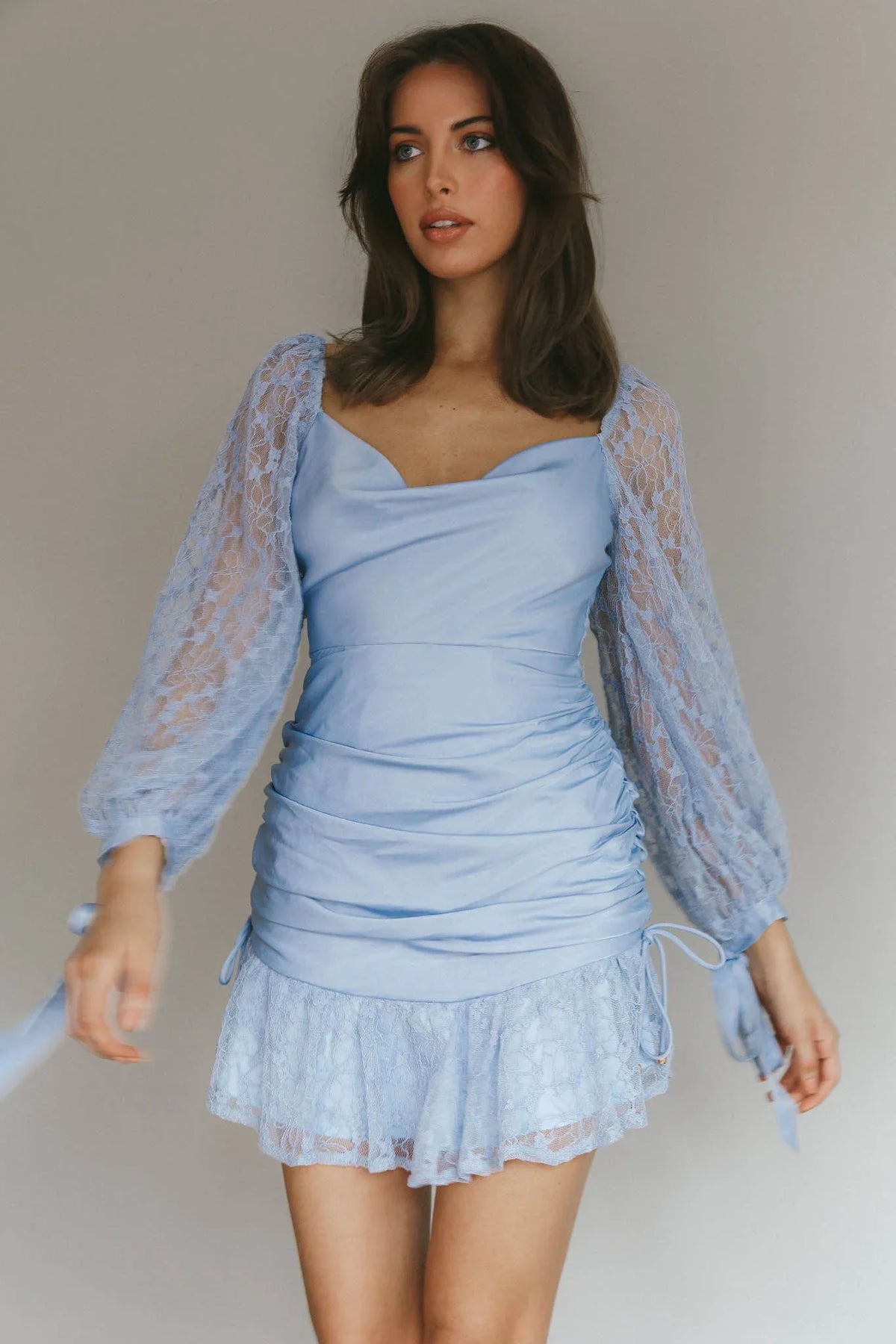 With Love Long Sleeve Lace Mini Dress Blue