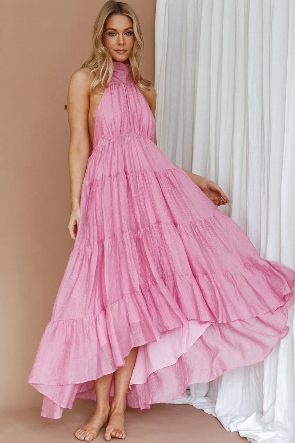 South Haven Halter Midi Dress Pink
