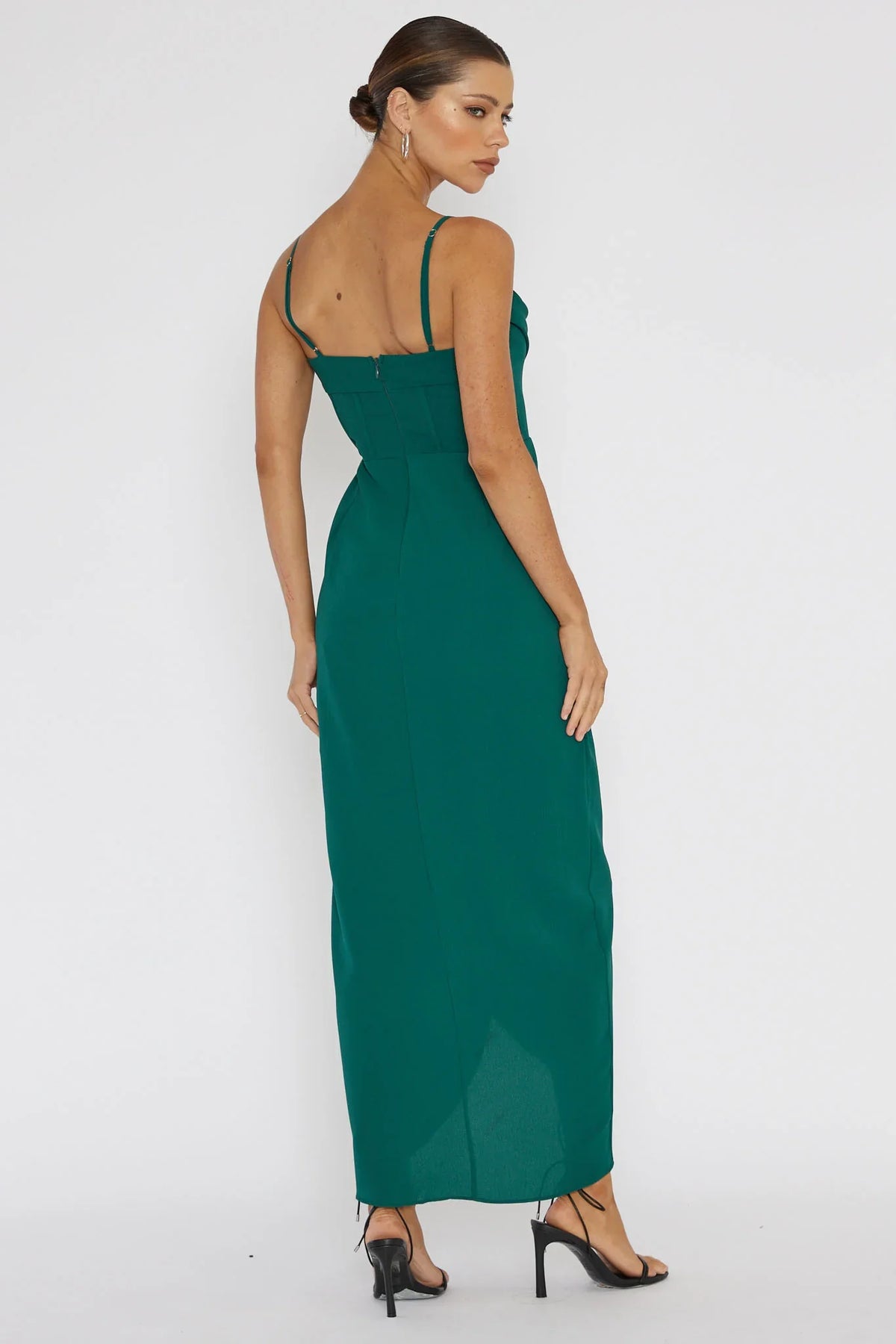 Patrice Draped Neck Split Midi Dress Forest Green