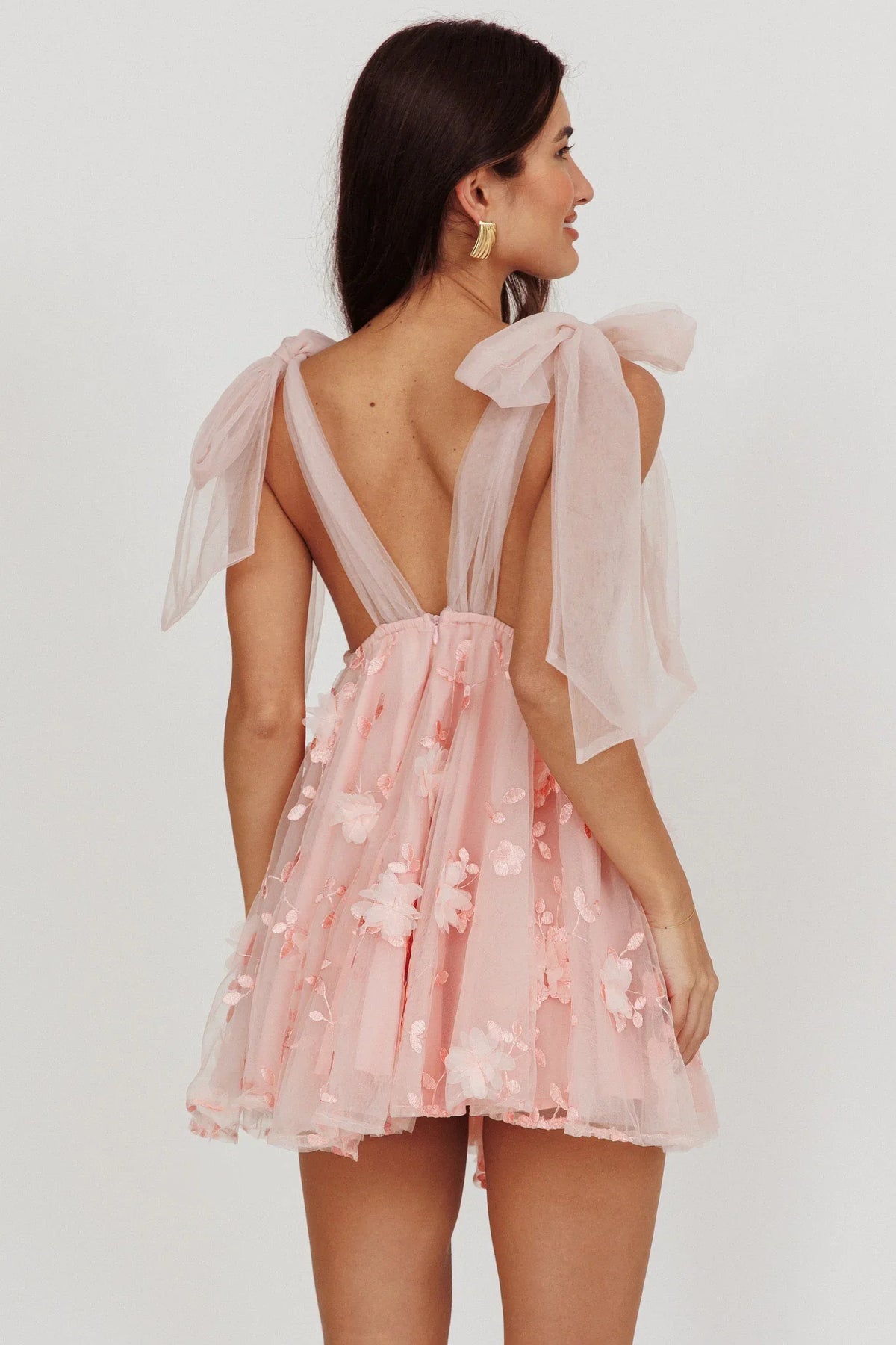 Chantilly Tied Shoulder Mini Dress Pink