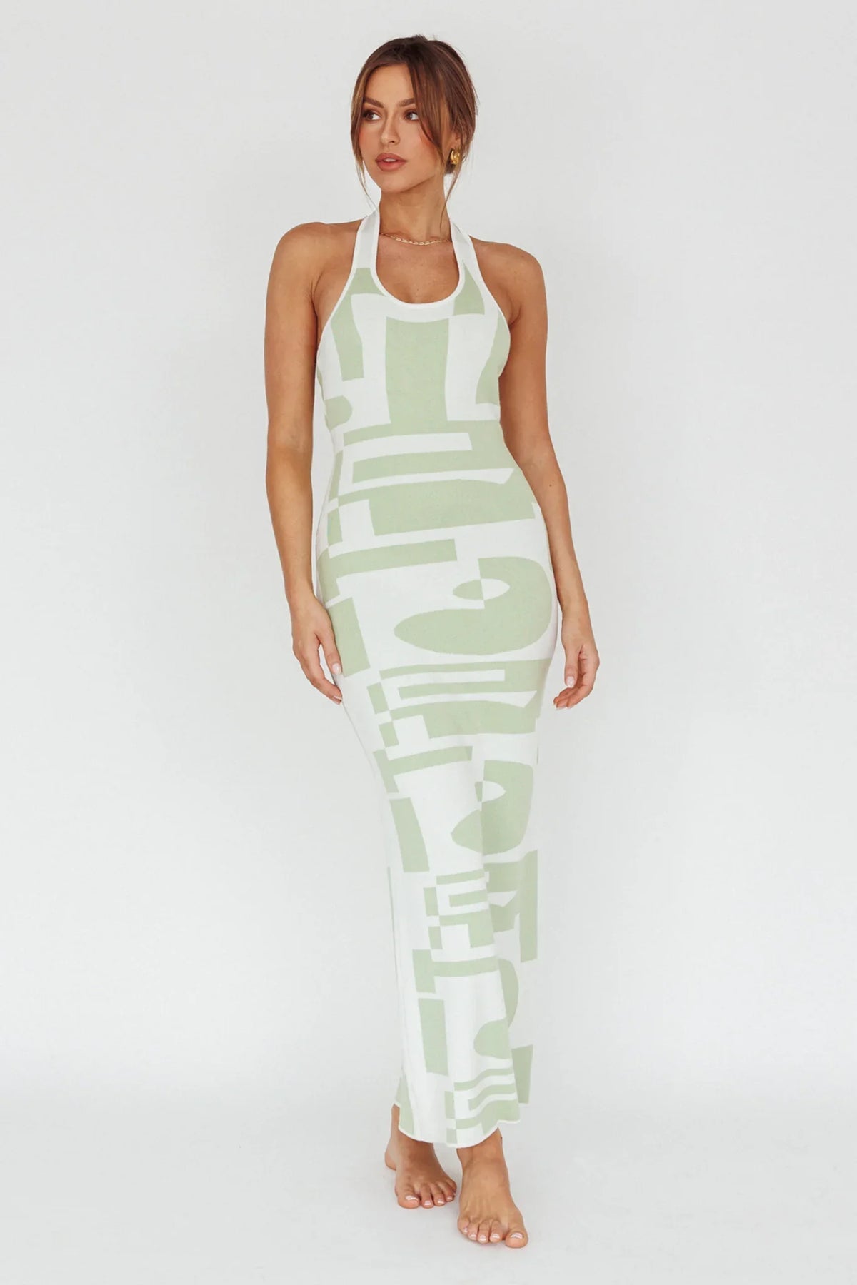 Desert Daze Halterneck Knit Dress Sage