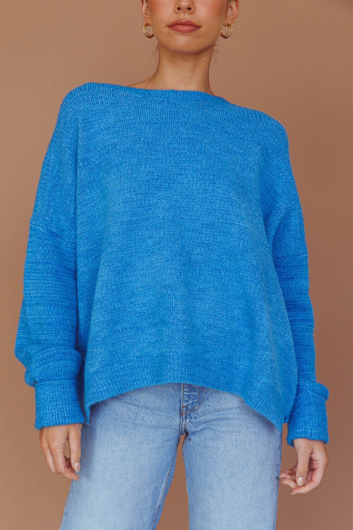 Kayce Dropped Shoulder Knit Sweater Cerulean