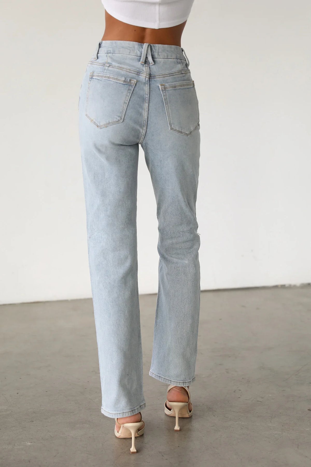 DOGMA High Rise Straight Leg Denim Jeans Light Wash