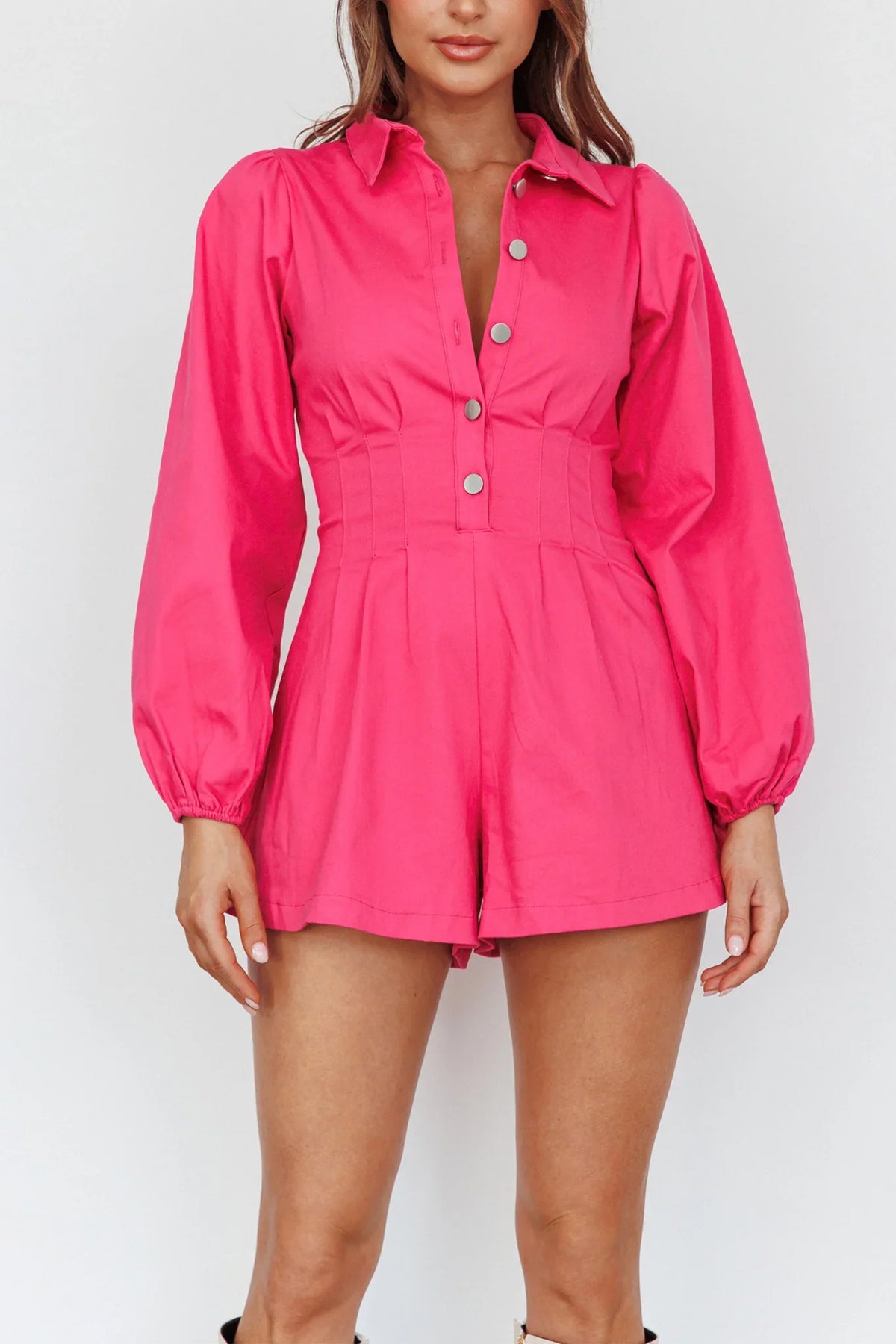 Zurich Pleated Waist Romper Plum