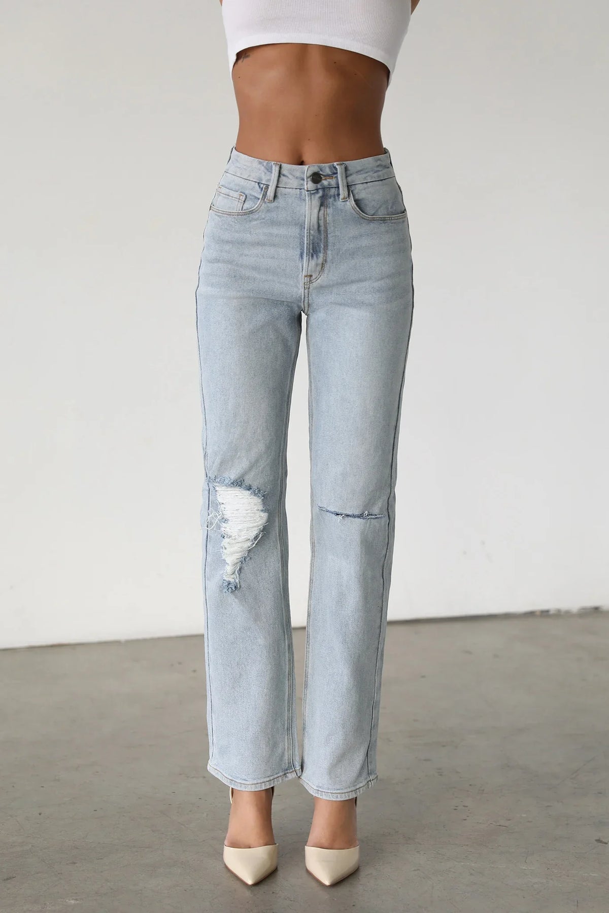 DOGMA High Rise Straight Leg Denim Jeans Light Wash
