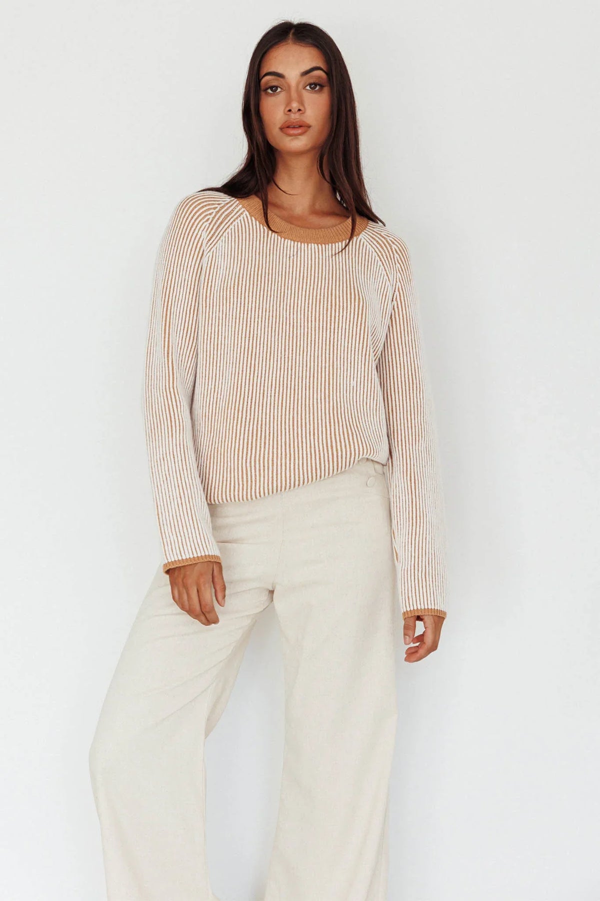 Trafalgur Ribbed Knit Sweater Camel
