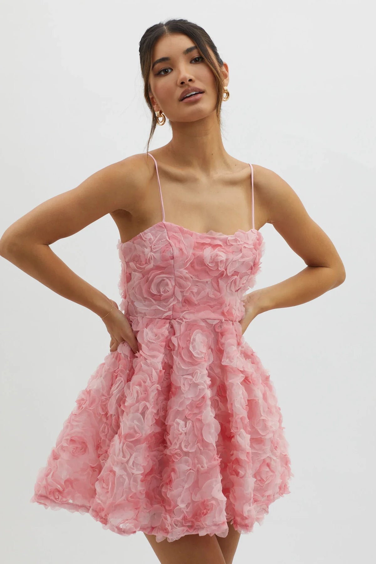 Mariela Floral Embellished Mini Dress Pink