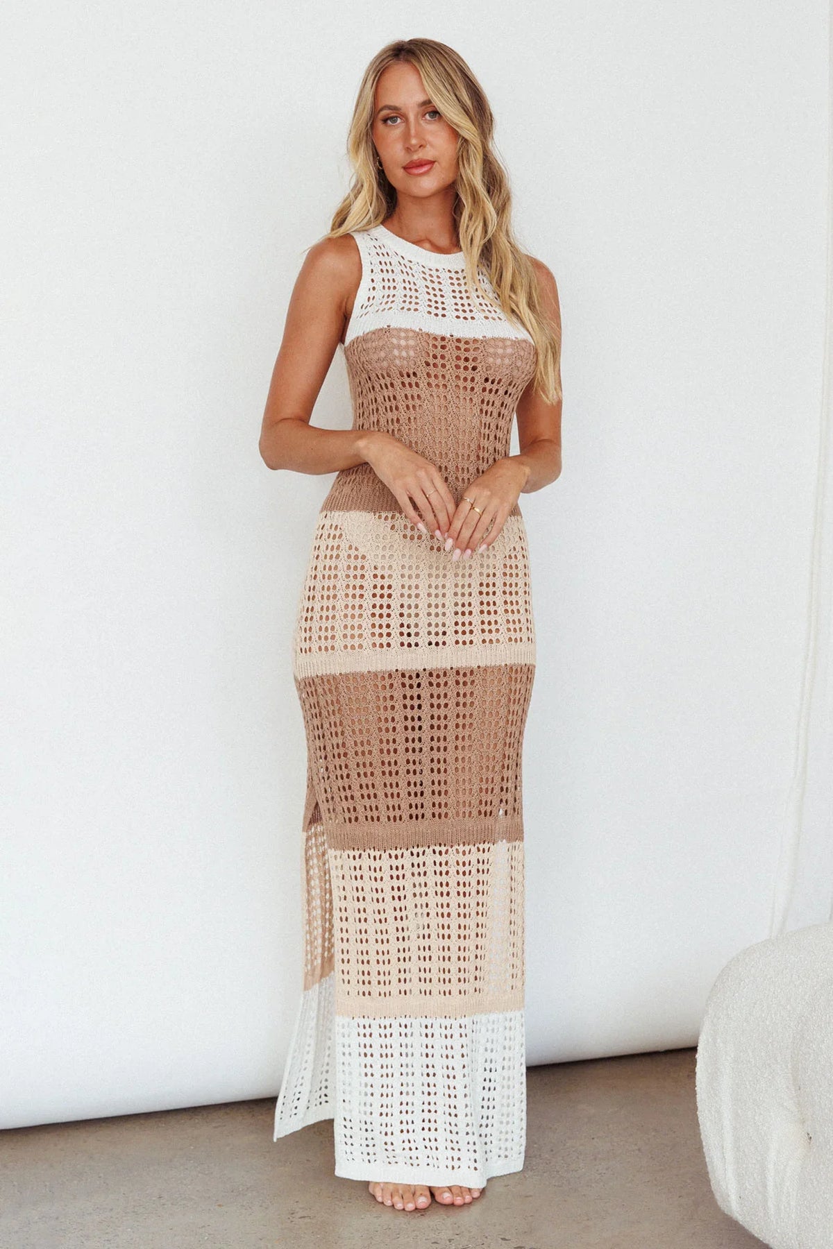 Wild Thing Crochet Maxi Dress Beige