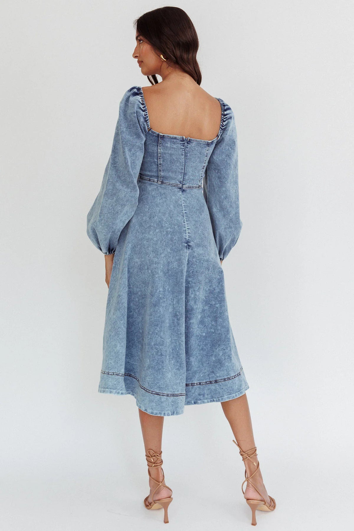 Jeanie Long Sleeve Midi Dress Denim Blue
