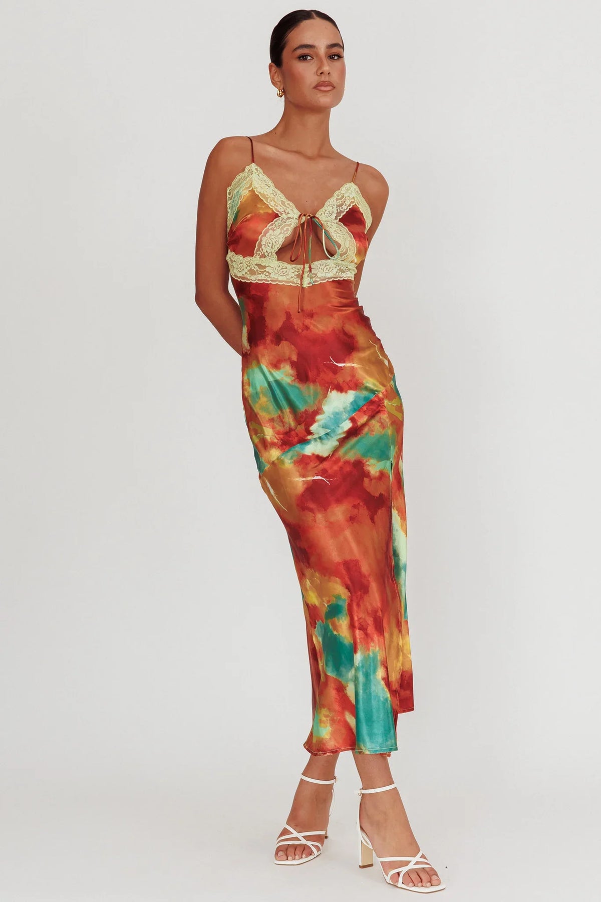 Saga Bust Keyhole Satin Maxi Dress Green