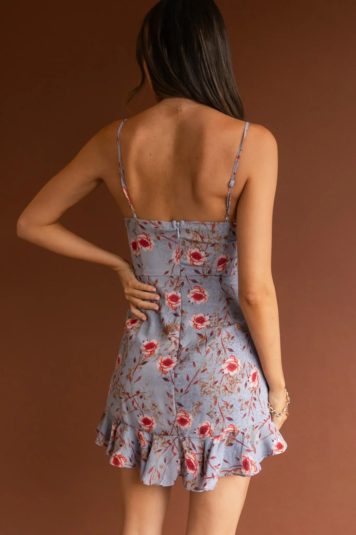 First Light Cami Strap Ruched Dress Floral Blue