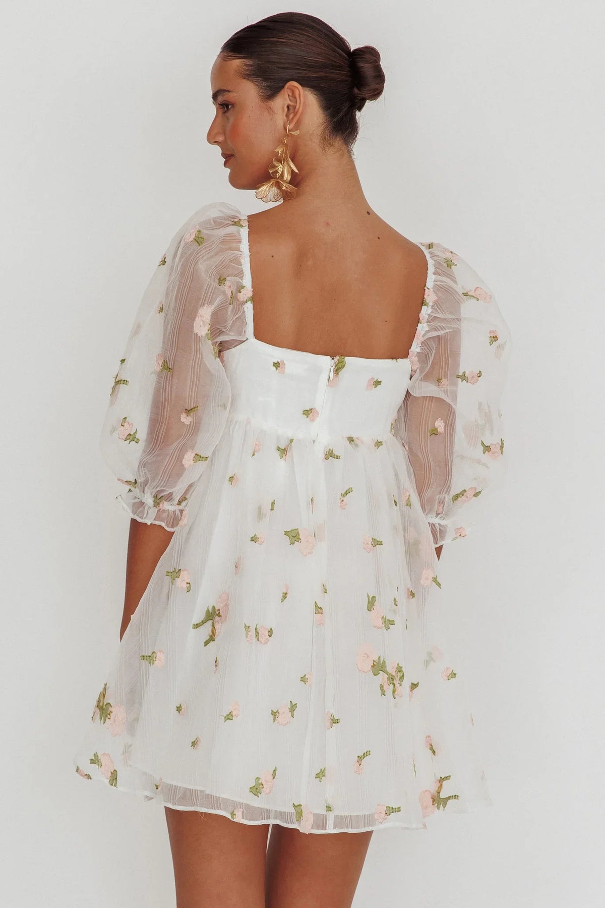 Helen Floral Organza Mini Dress White Pink