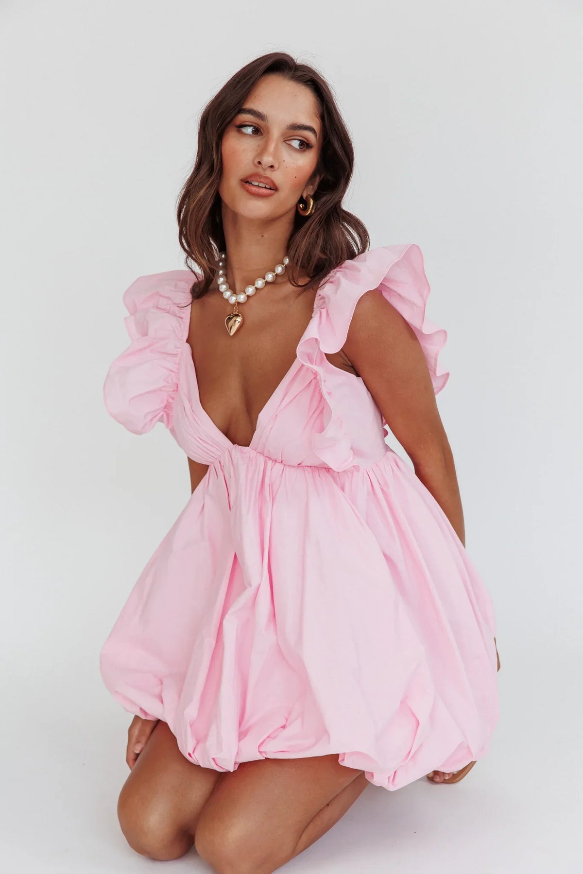 Horoscope Bubble Hem Mini Dress Blush