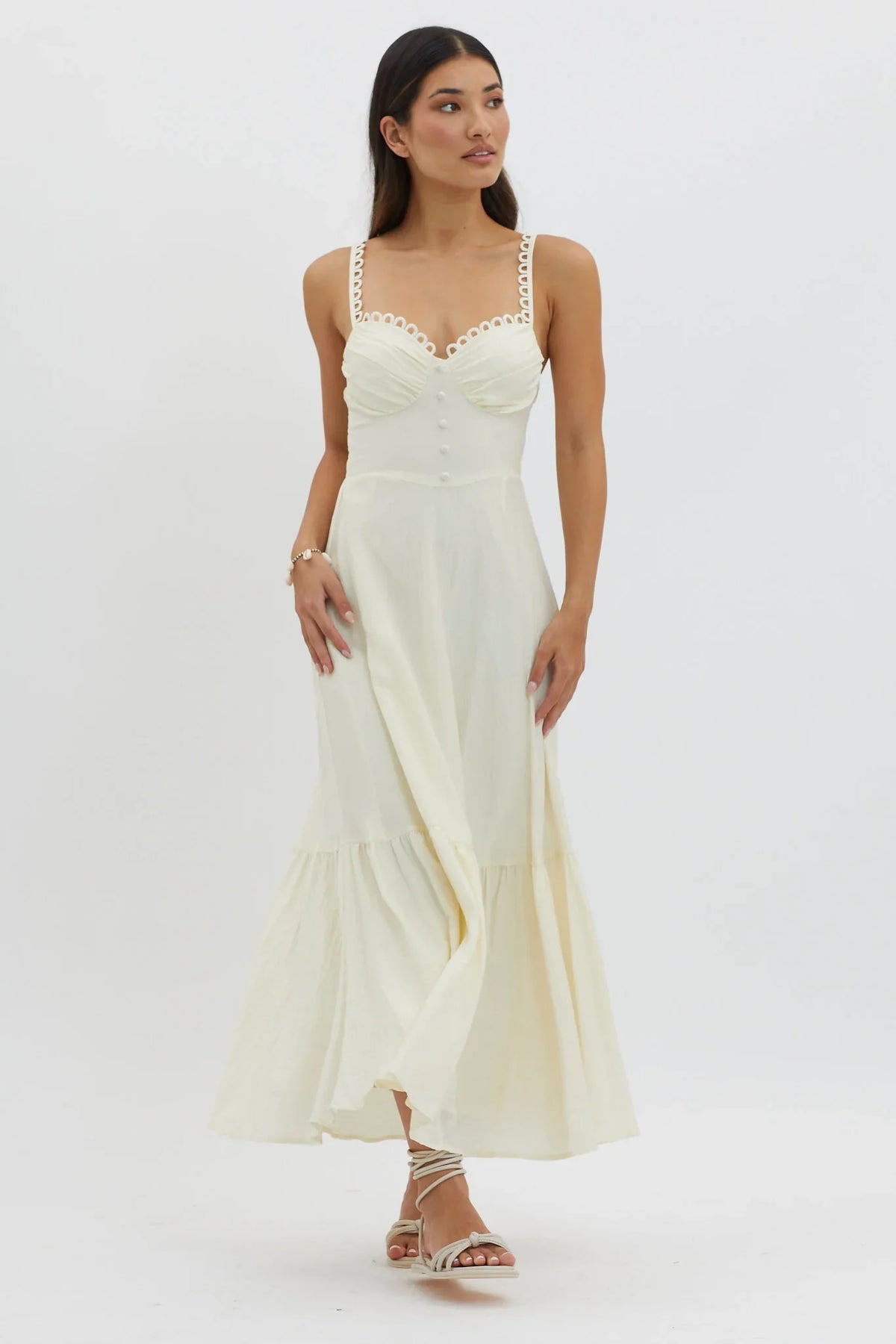 Golden Suns Scallop Trim Midi Dress Butter