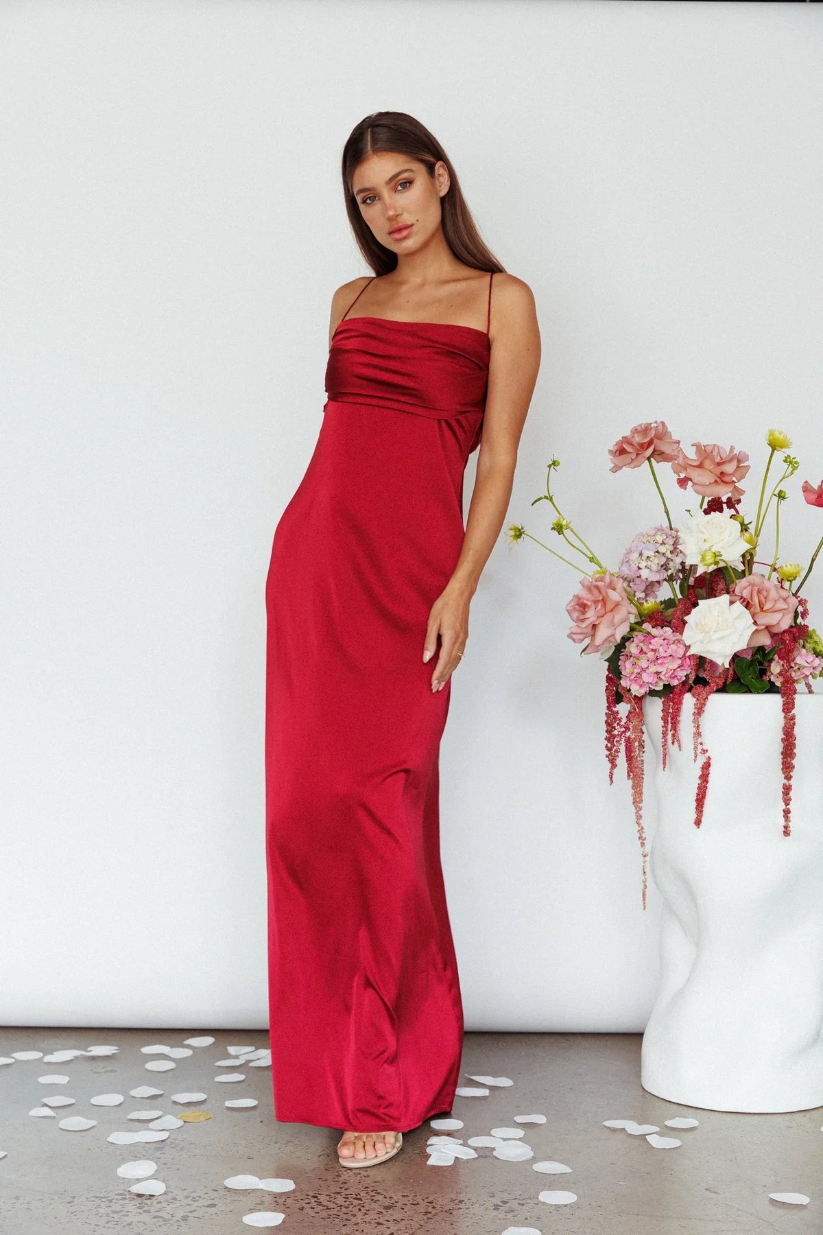 Love Letters Strappy Cowl Back Dress Burgundy