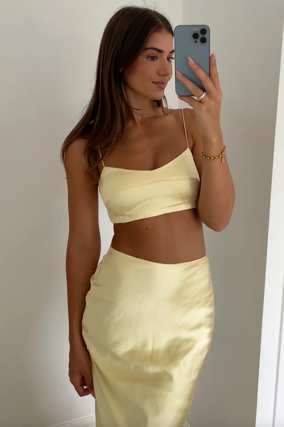 The Moment Satin Maxi Skirt Light Yellow