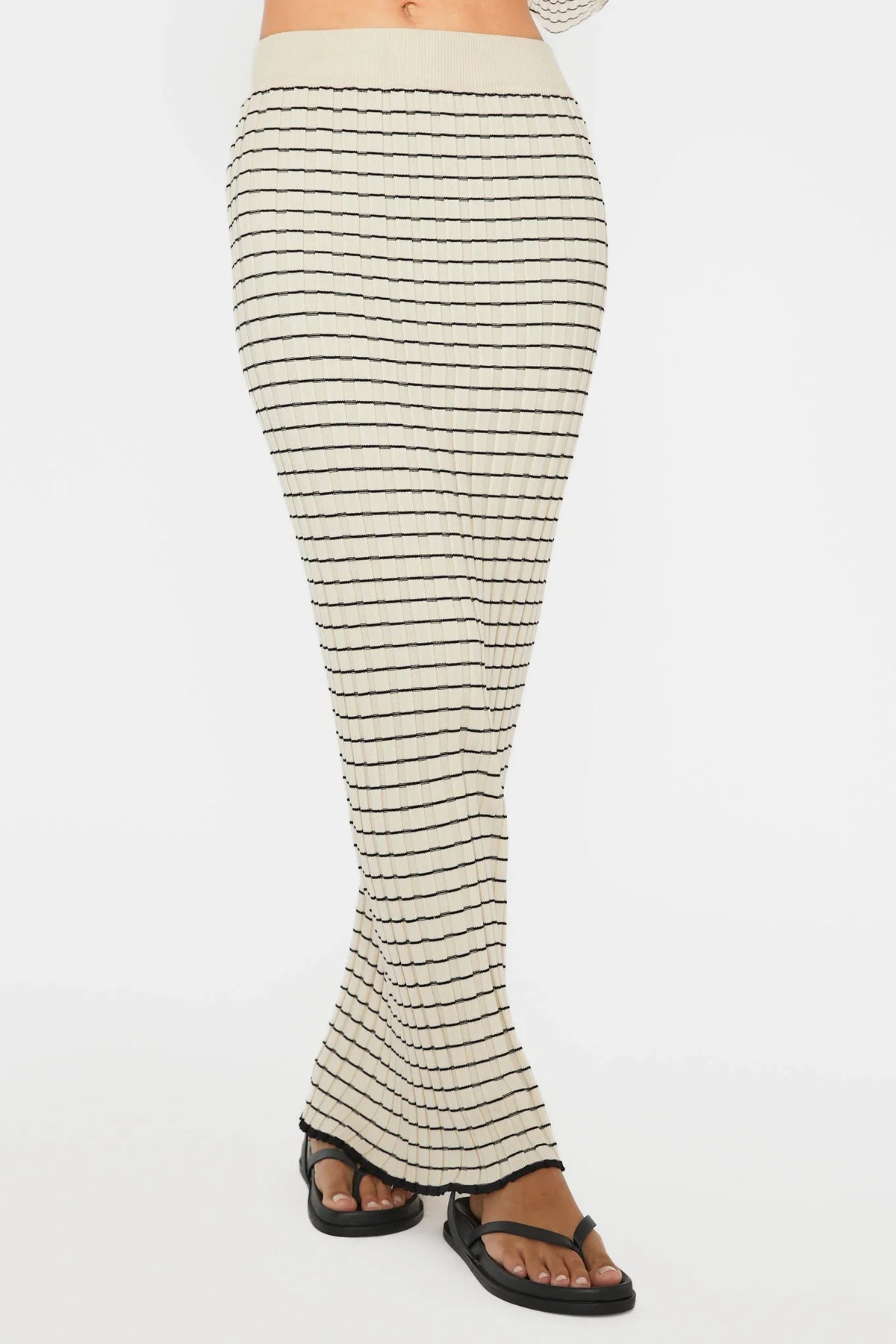 Solar Flare Ribbed Knit Maxi Skirt Stripe Oat
