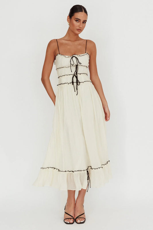 Maidens Tie Accent Maxi Dress Cream