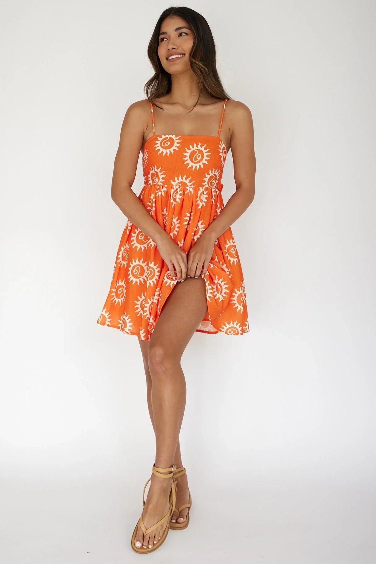 Sweet Solace Back Tie Mini Dress Sun Orange