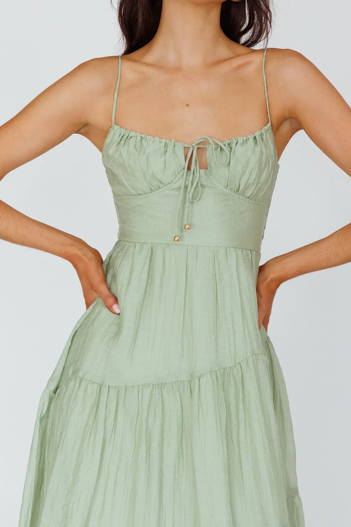 Doe Tie Bust Maxi Dress Sage
