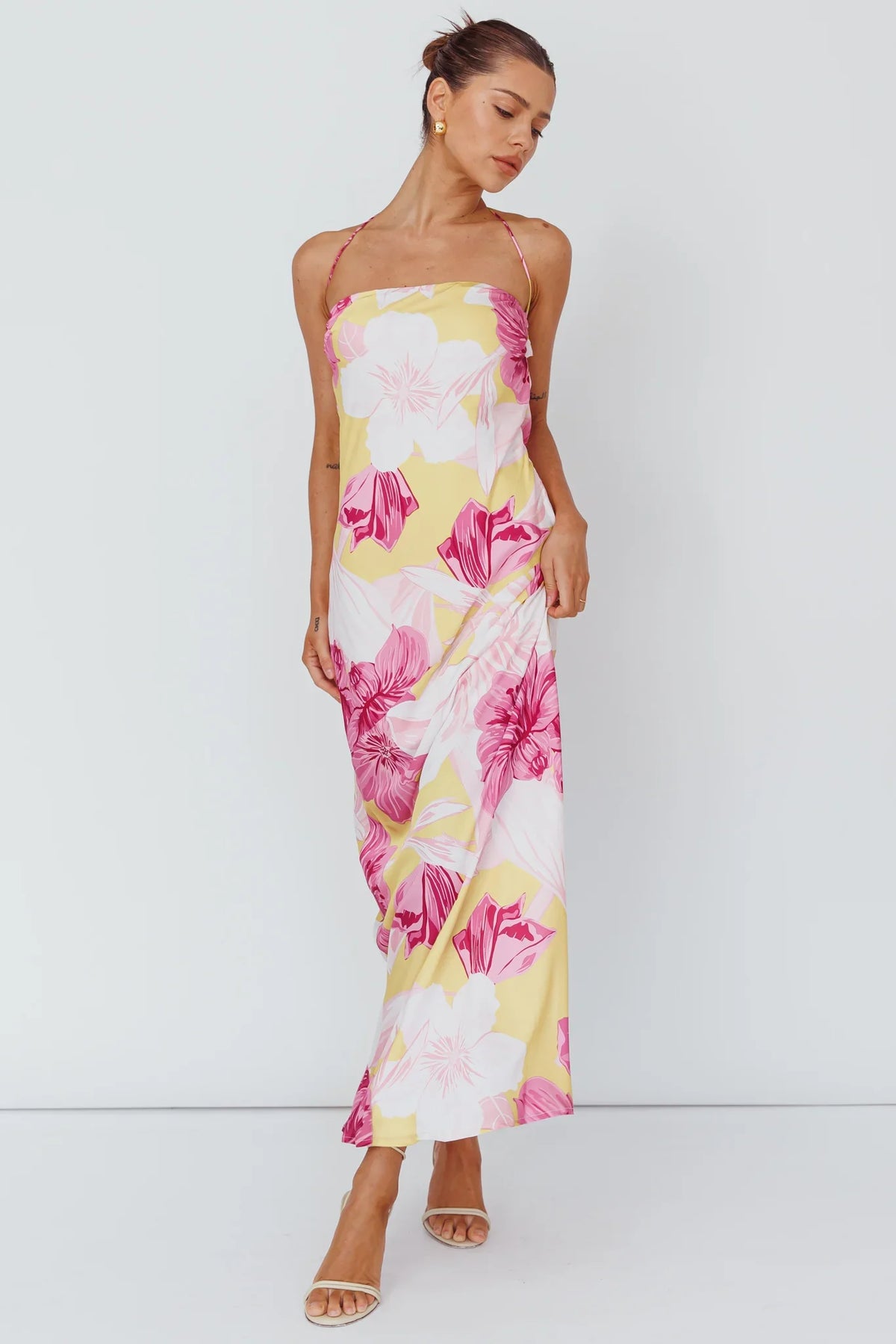 Jacquelynne Halter Cowl Back Maxi Dress Pink