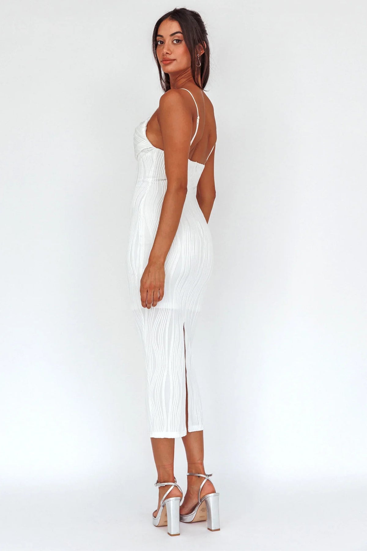 Well Versed Pleated Bust Textured Maxi Dress Off White