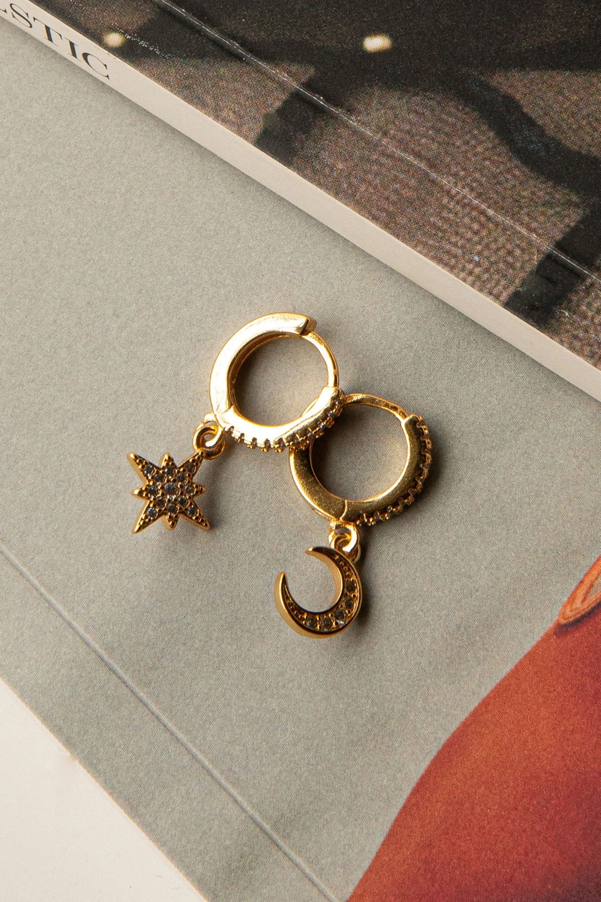 Midnight Drop Diamante Hoop Earrings Gold