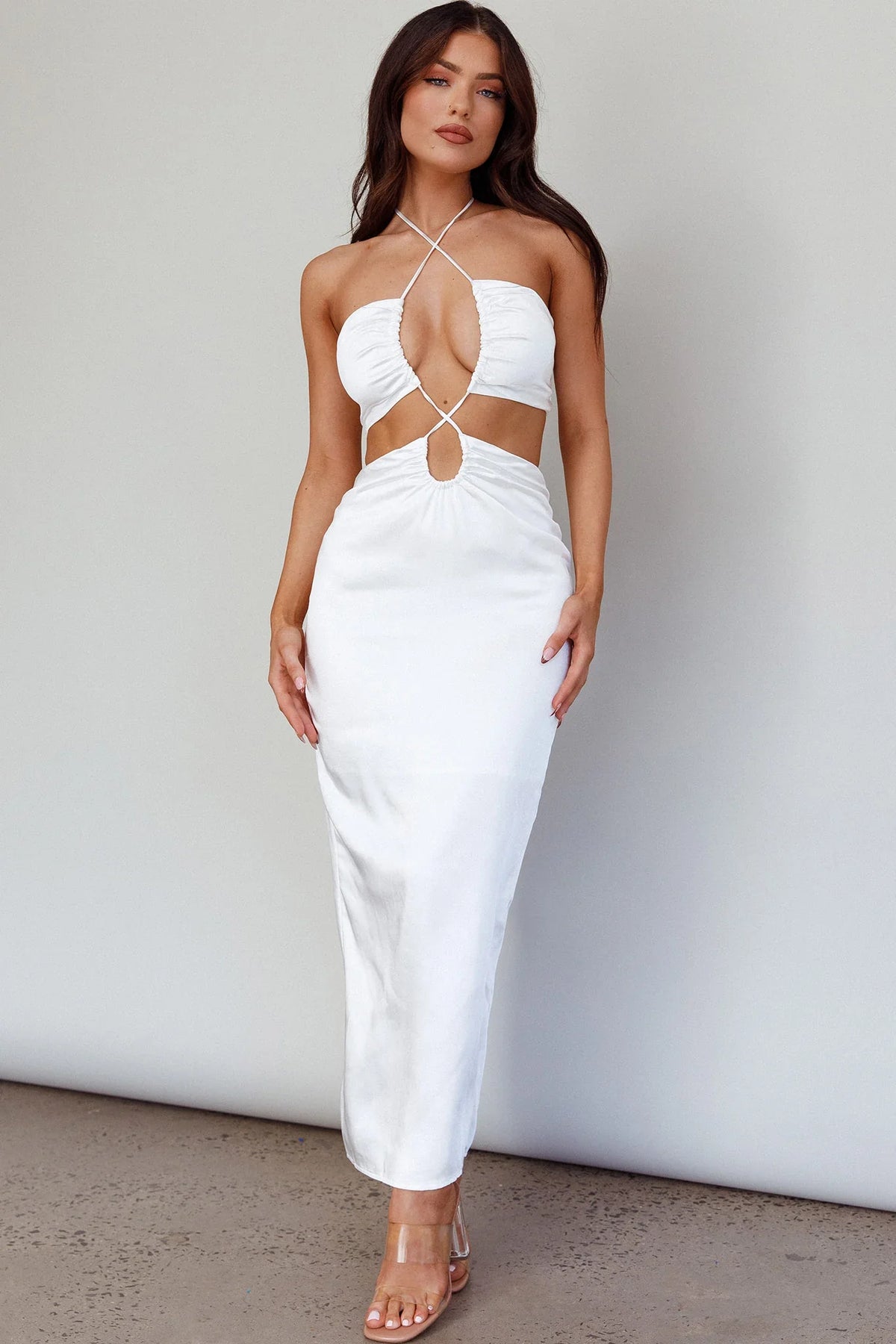 Ryana Cut-Out Drawstring Dress White