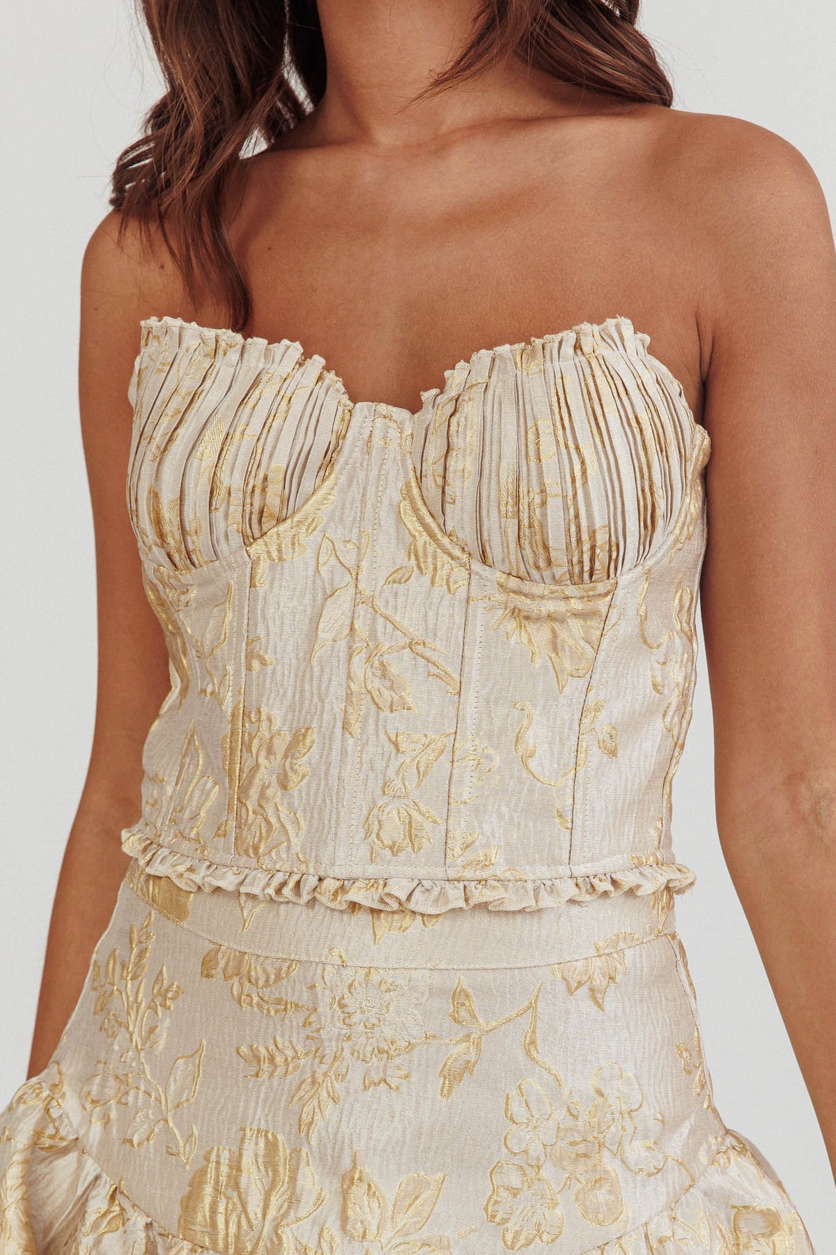 Kamilla Jacquard Corset Top Floral Gold