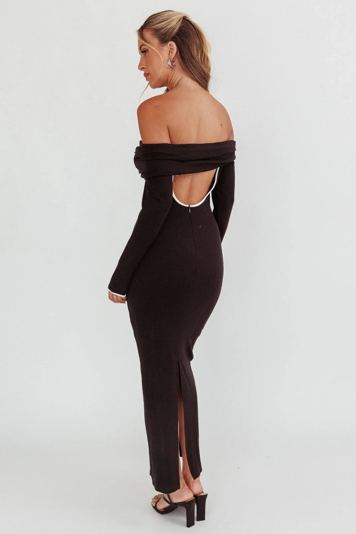Genesis Off-Shoulder Long Sleeve Maxi Dress Black