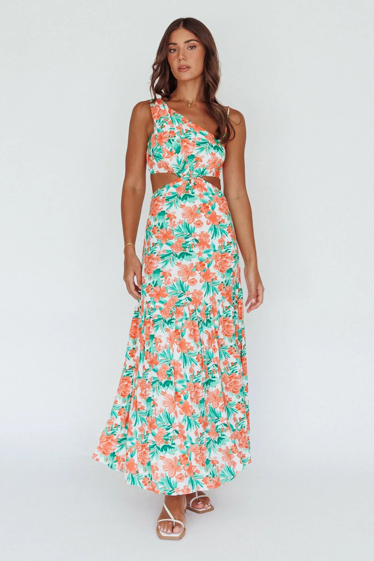Evening Breeze Cut-Out Waist Maxi Dress Floral Orange