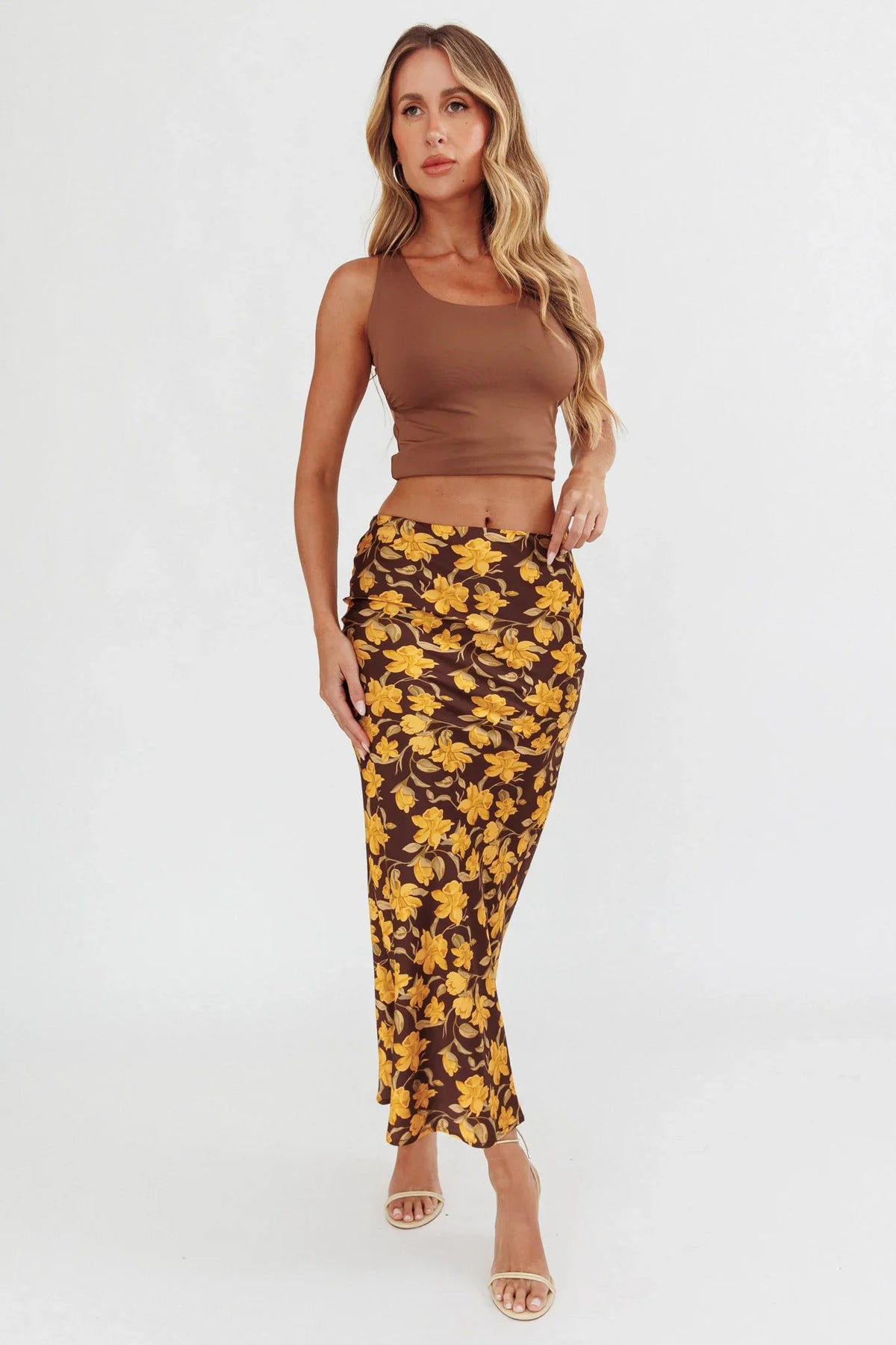 Wild Wanderings Midi Skirt Floral Brown