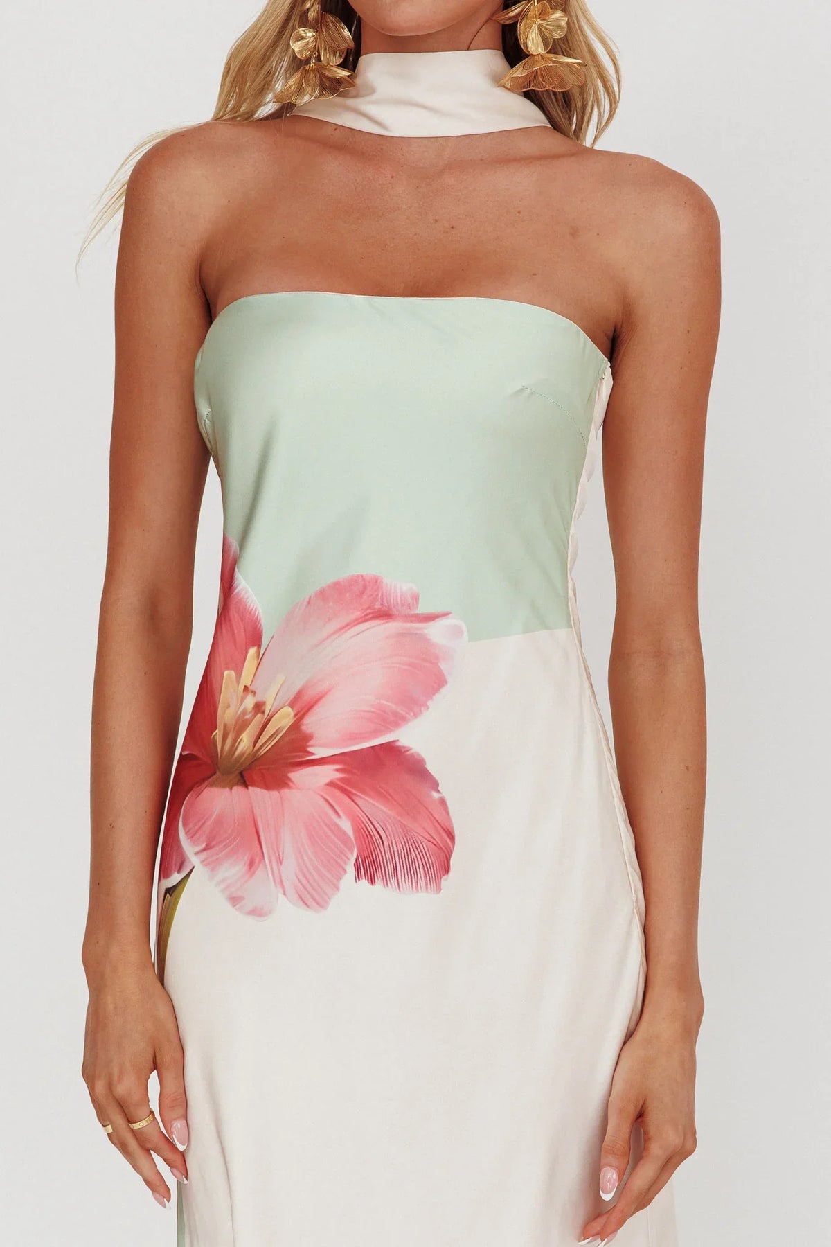 Damsel Reverse Halter Maxi Dress Flower Green