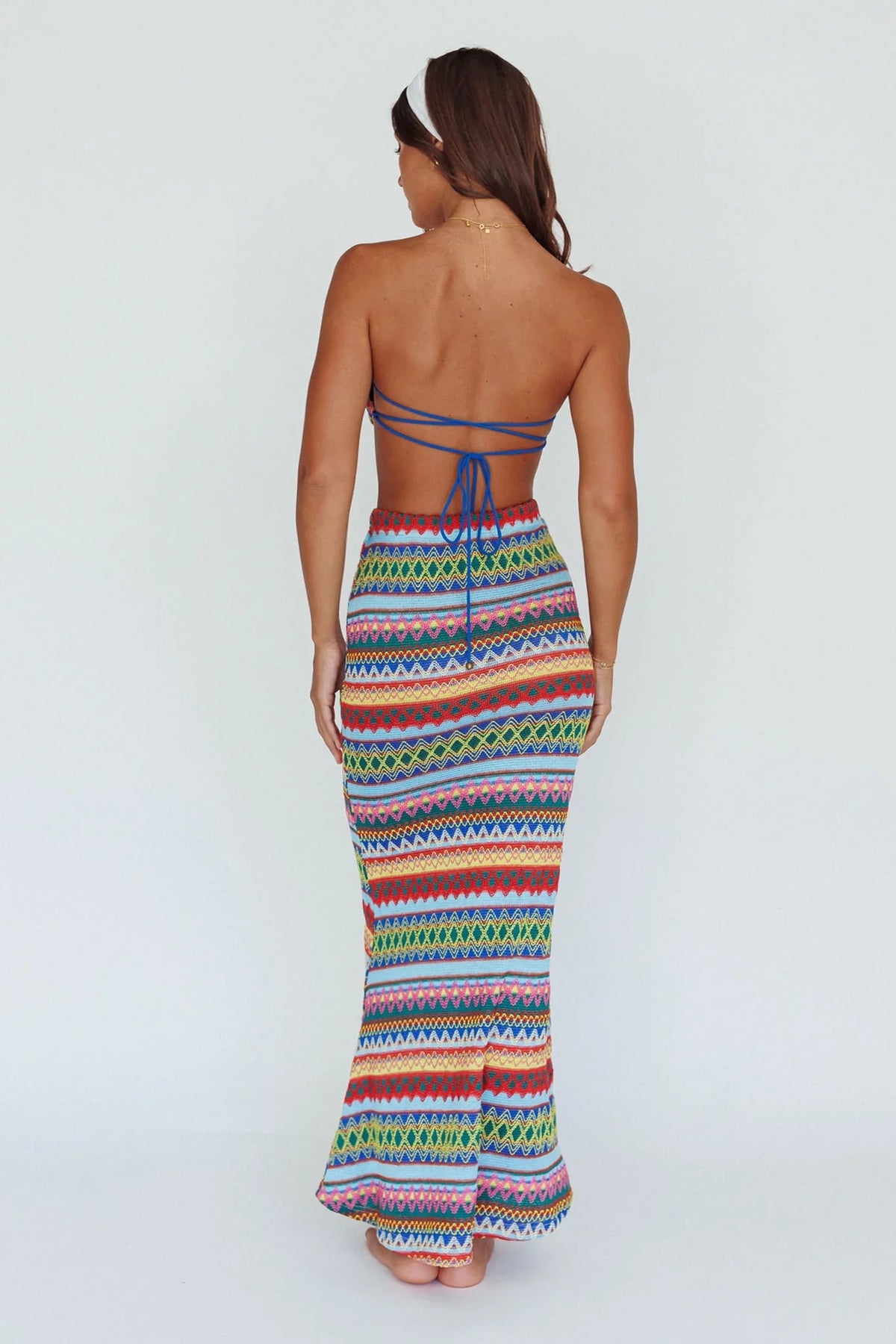 Tulum Tied Back Crop Top Blue Multi