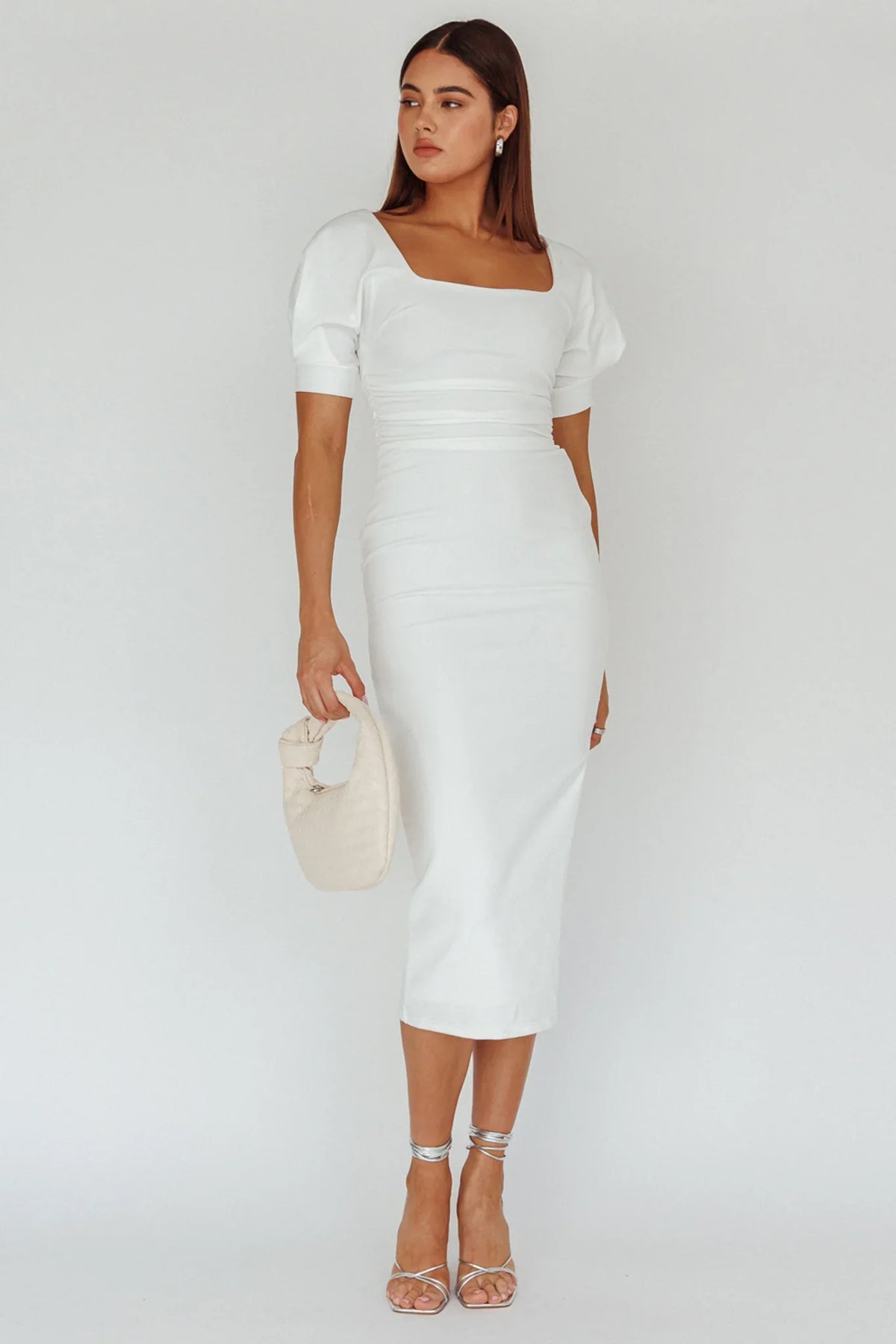 Valette Puff Sleeve Midi Dress White