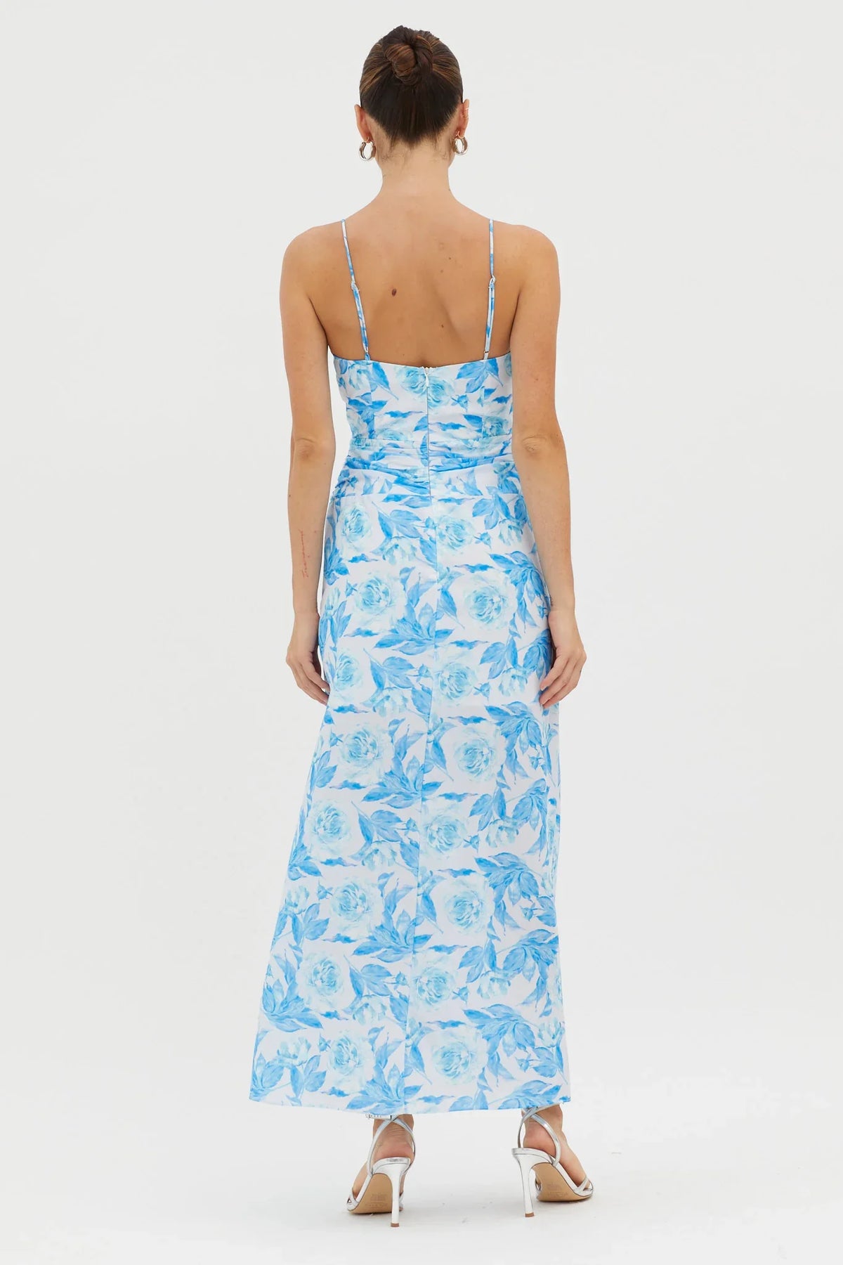 Serif Ruffle Trim Split Maxi Dress Blue