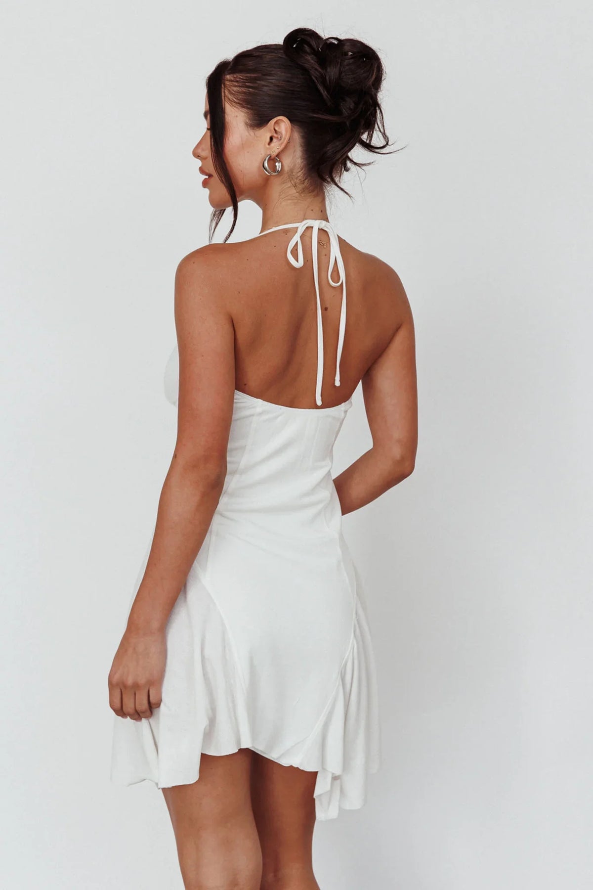 Sidonie Halterneck Godet Hem Mini Dress White