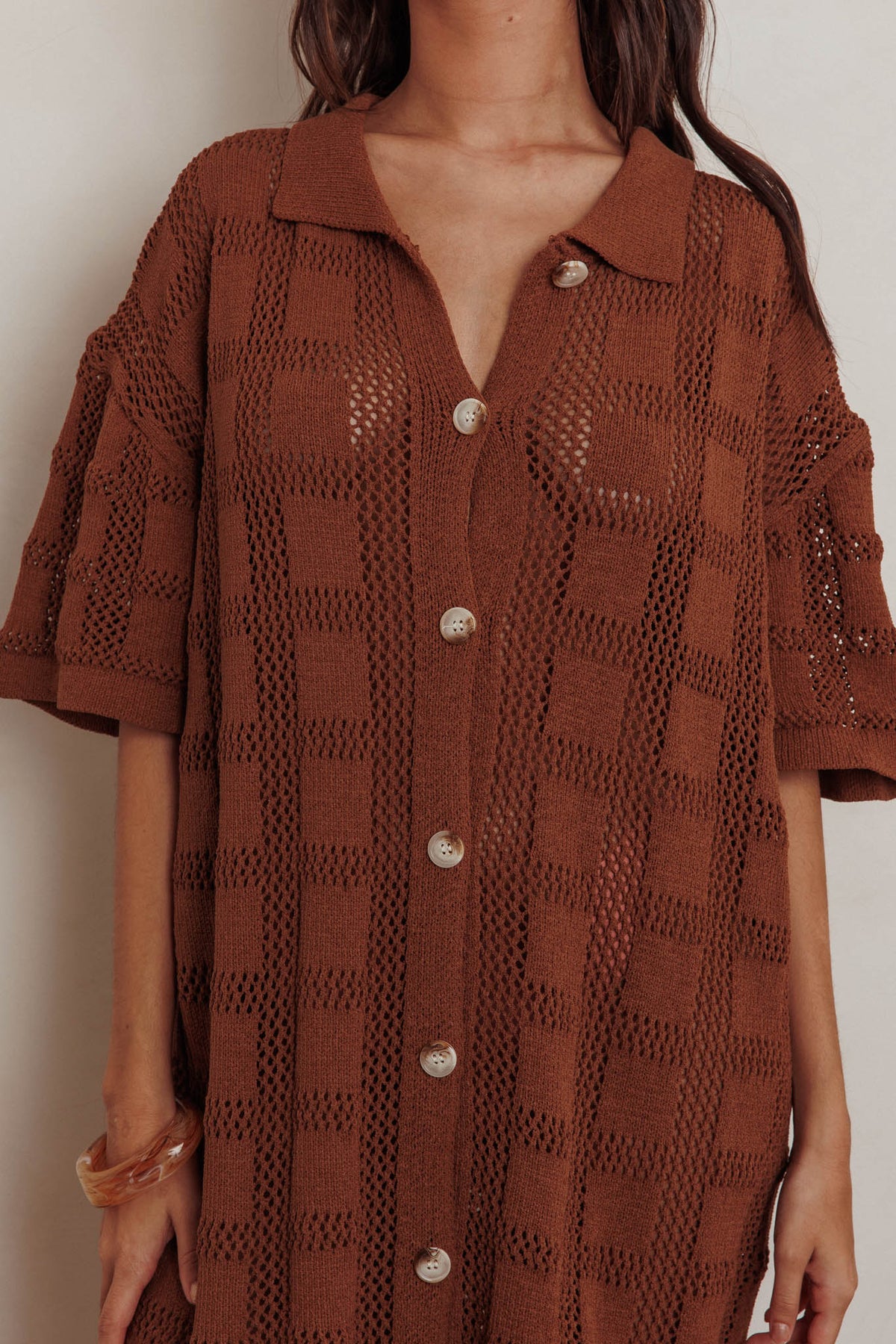 Best Friend Knit Shirt Dress Chocolate