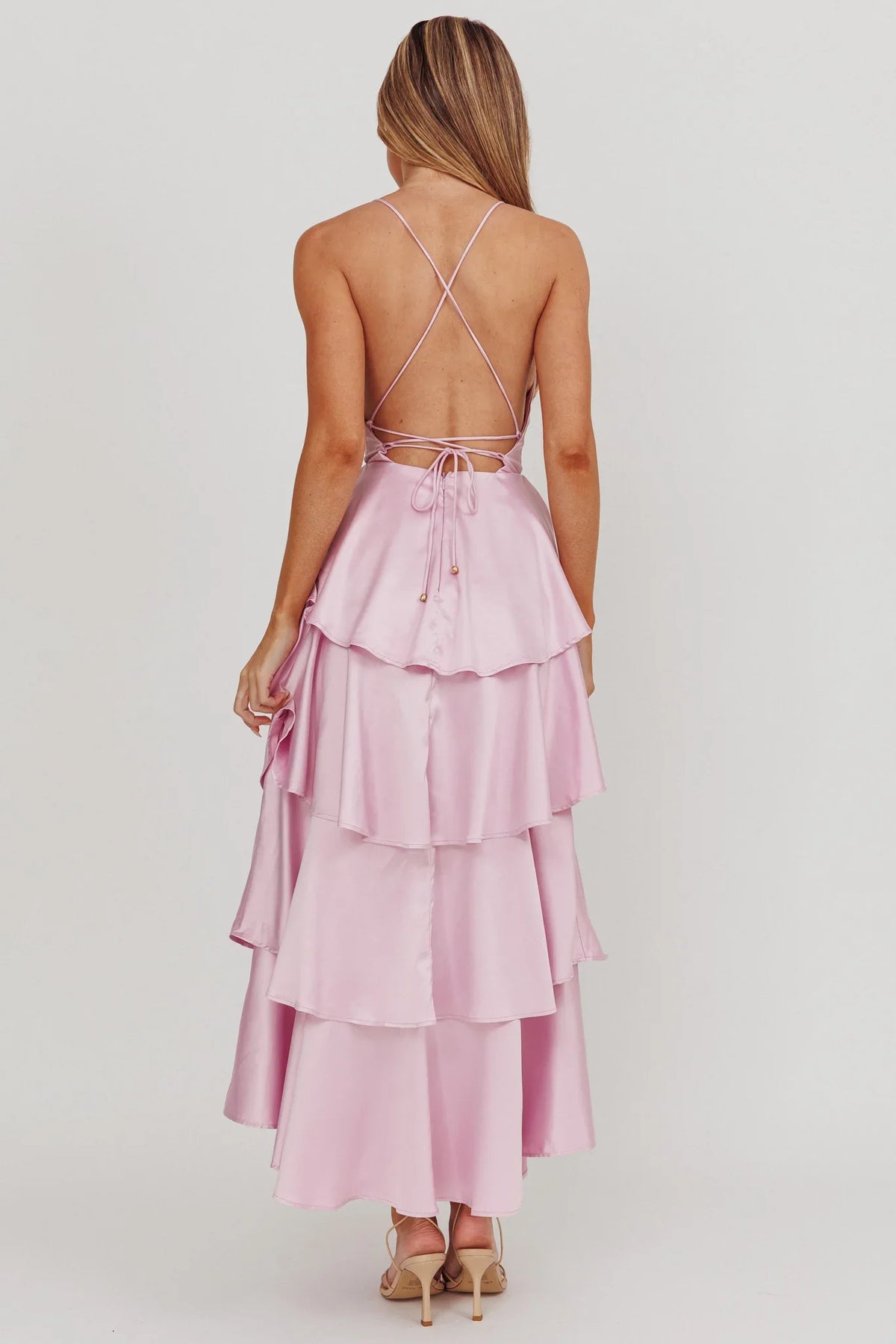 Auguste Tiered Frill Strappy Back Dress Lilac