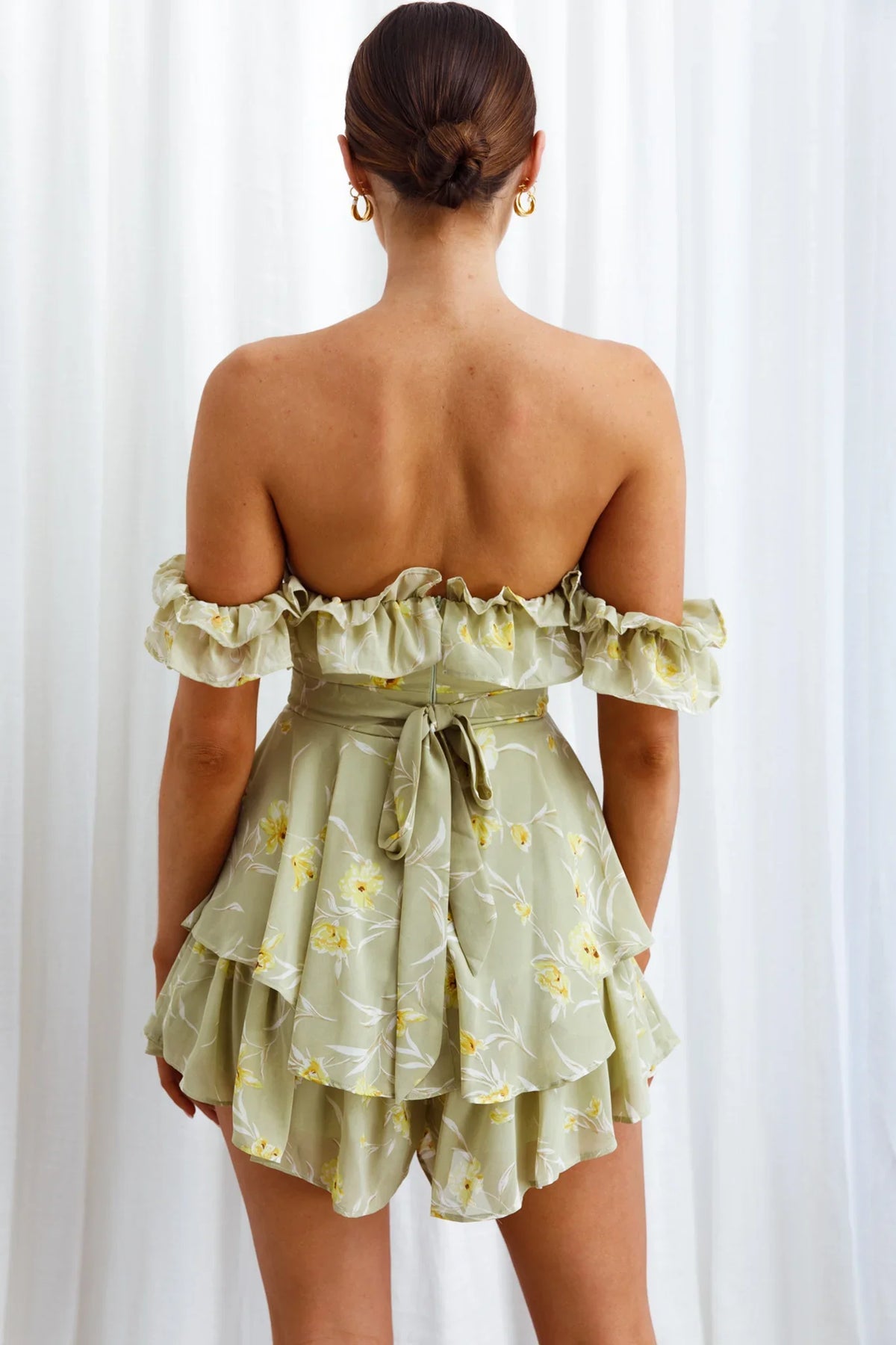 Verona Off-Shoulder Romper Floral Print Olive