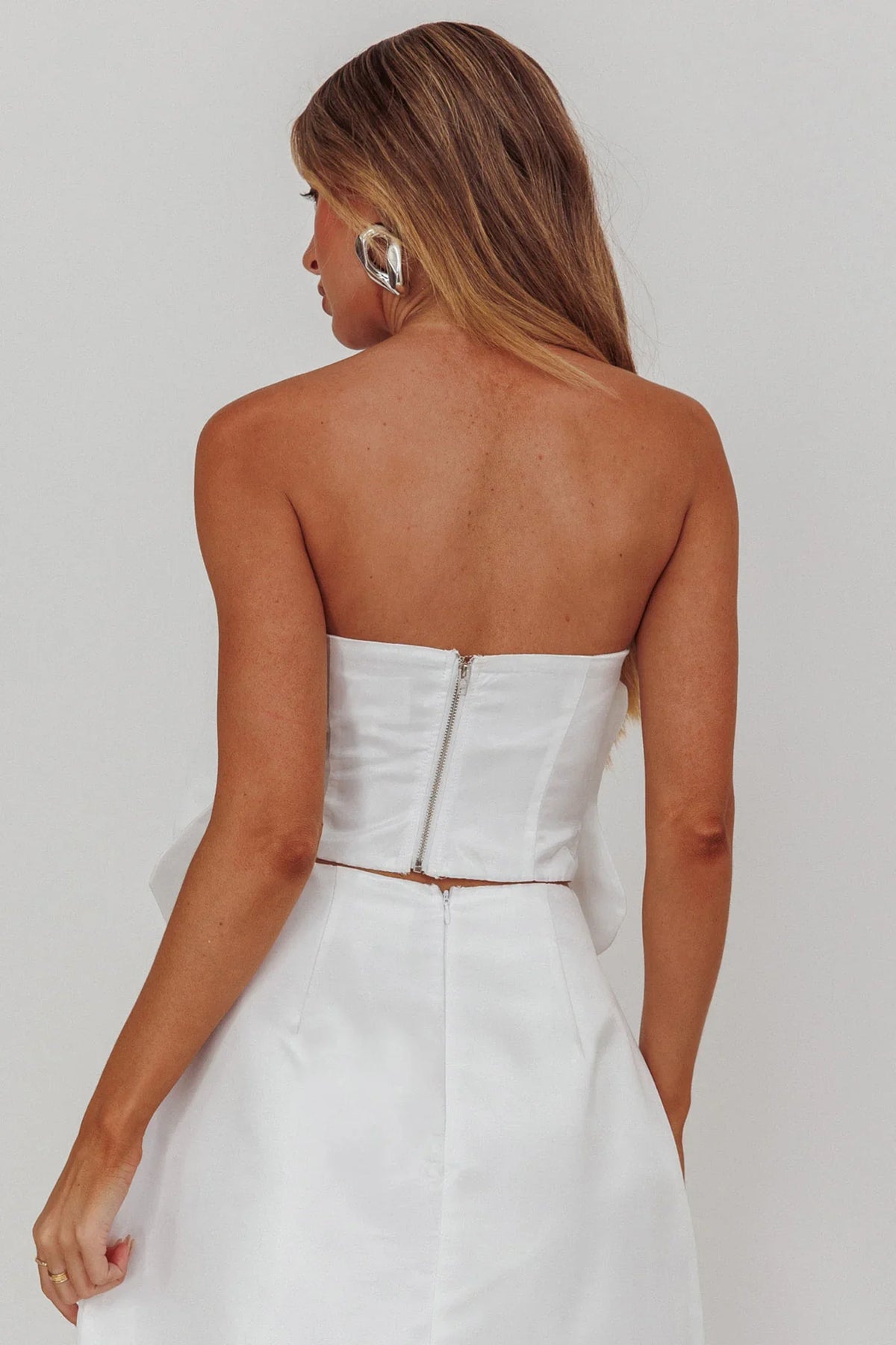Count Down Rose Feature Strapless Top White