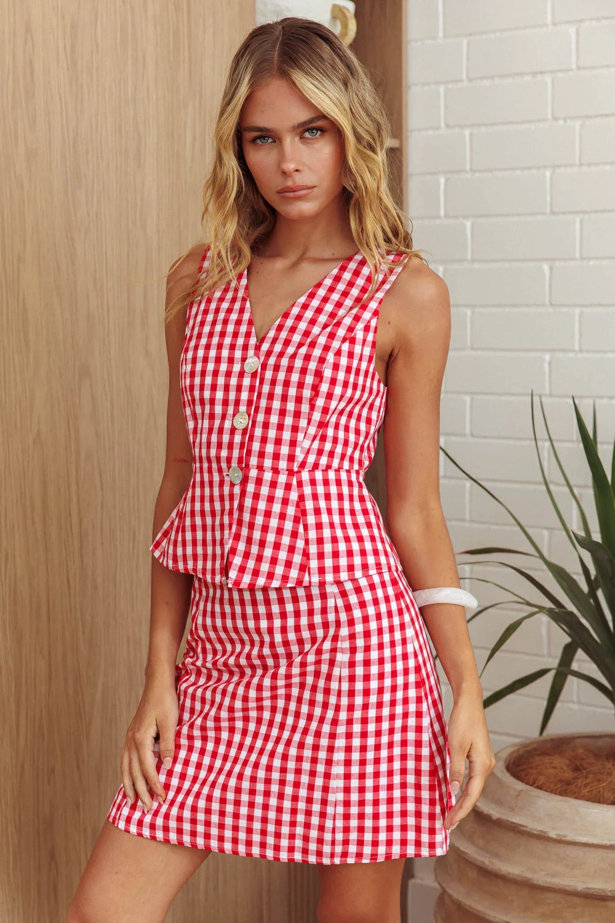 Philomena A-Line Mini Skirt Gingham Red