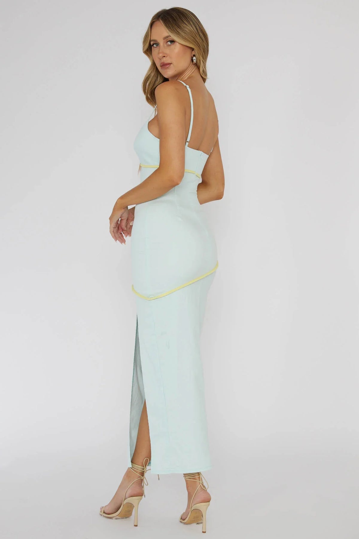 Blair Piping Trim Midi Dress Light Blue