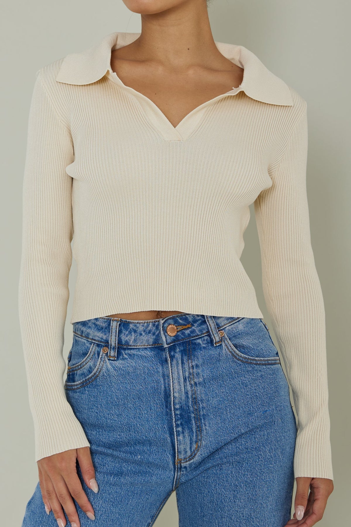 Lake Days Collared Knit Top Cream