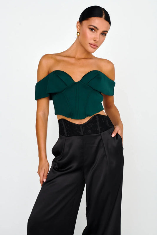 Tenicka Off-Shoulder Crop Top Hunter