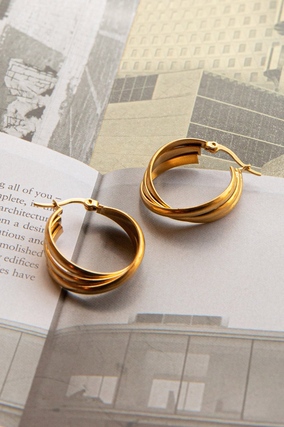 Mona Triple Hoop Earrings Gold