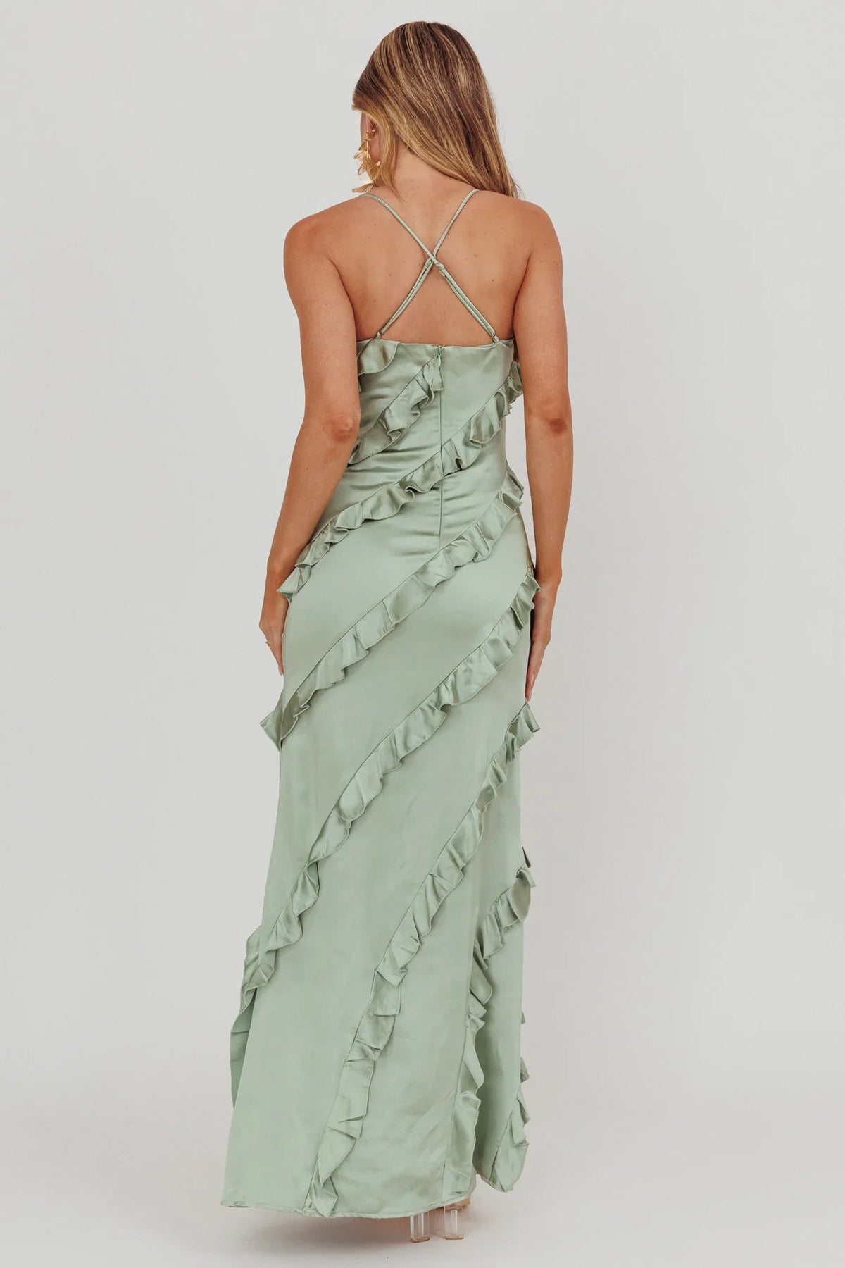 Arrabel Ruffle Trim Maxi Dress Sage