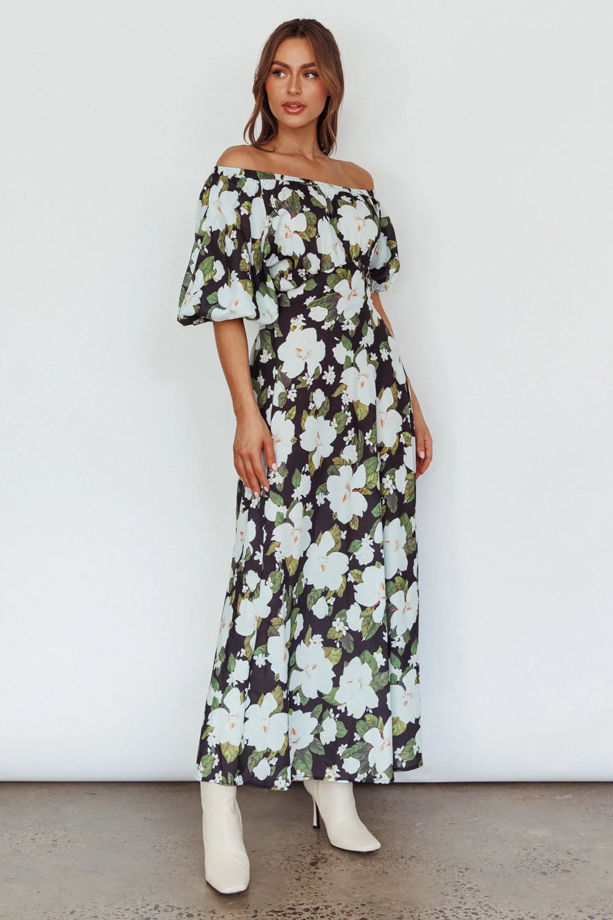 Momentum Off Shoulder Maxi Dress Floral Black