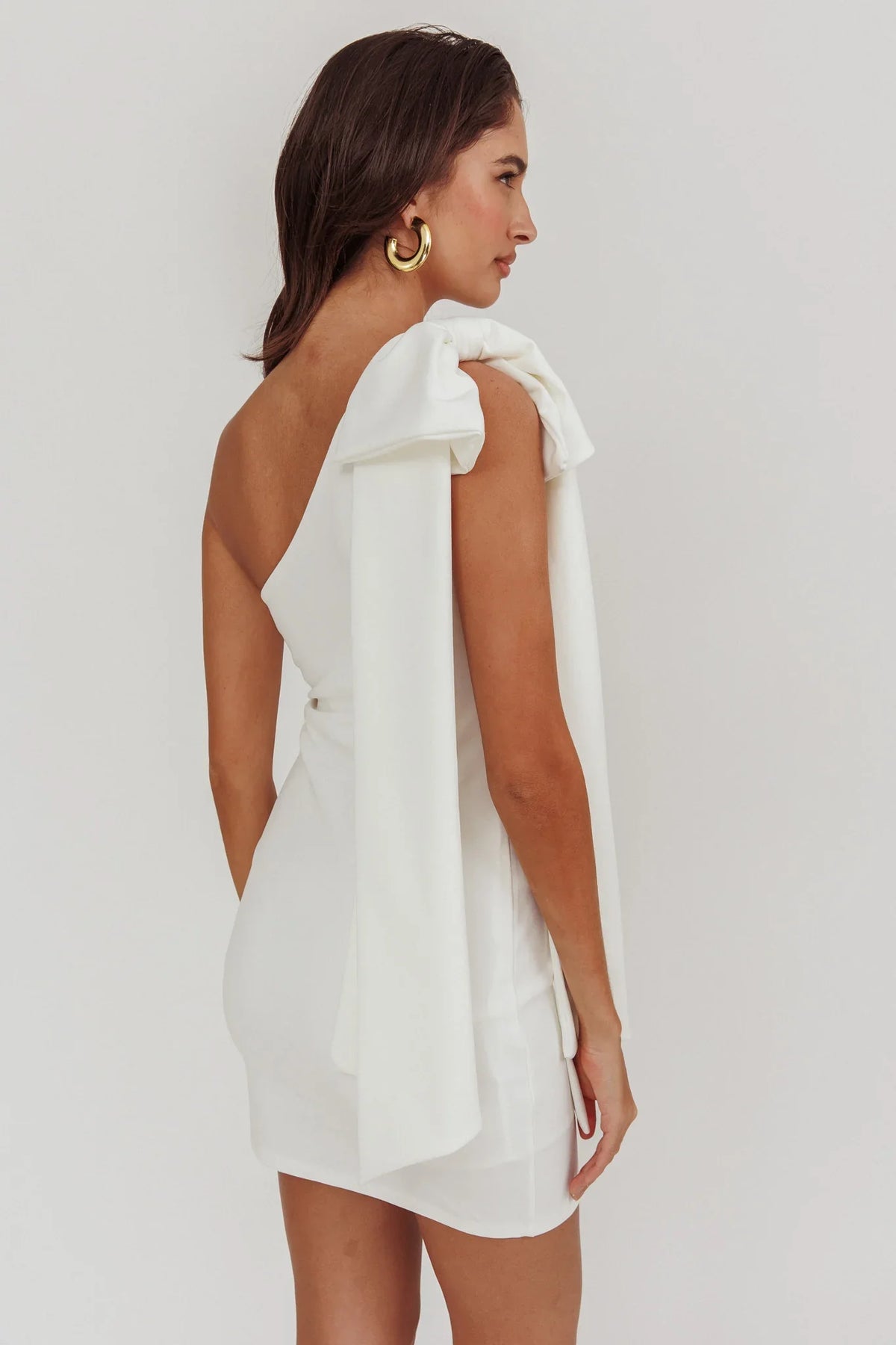 Earned It One Shoulder Bow Mini Dress Ivory