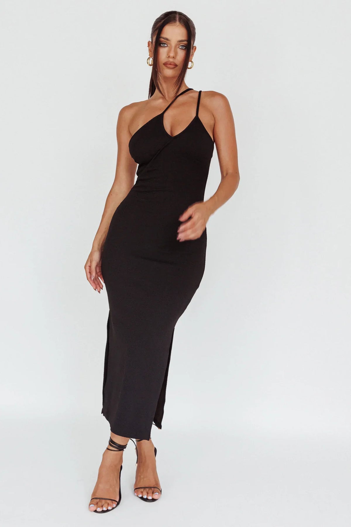 Planets Align Double Strap Midi Dress Black